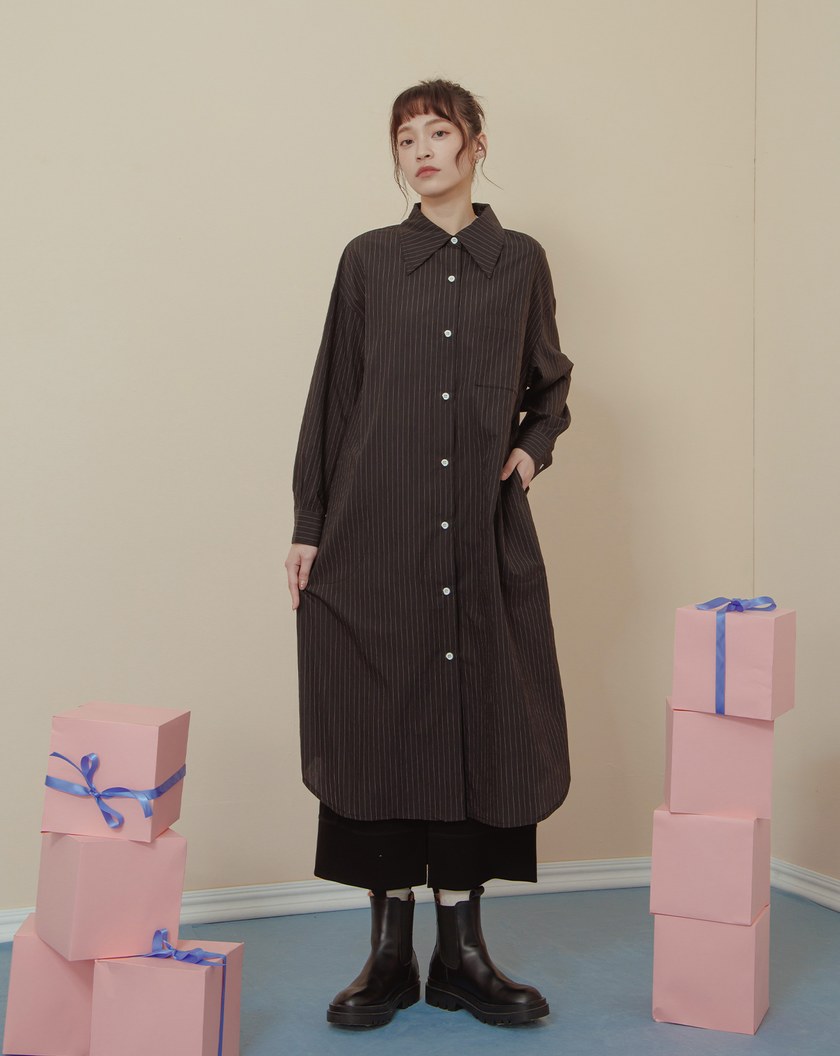 顯瘦細條紋襯衫洋裝(兩色)