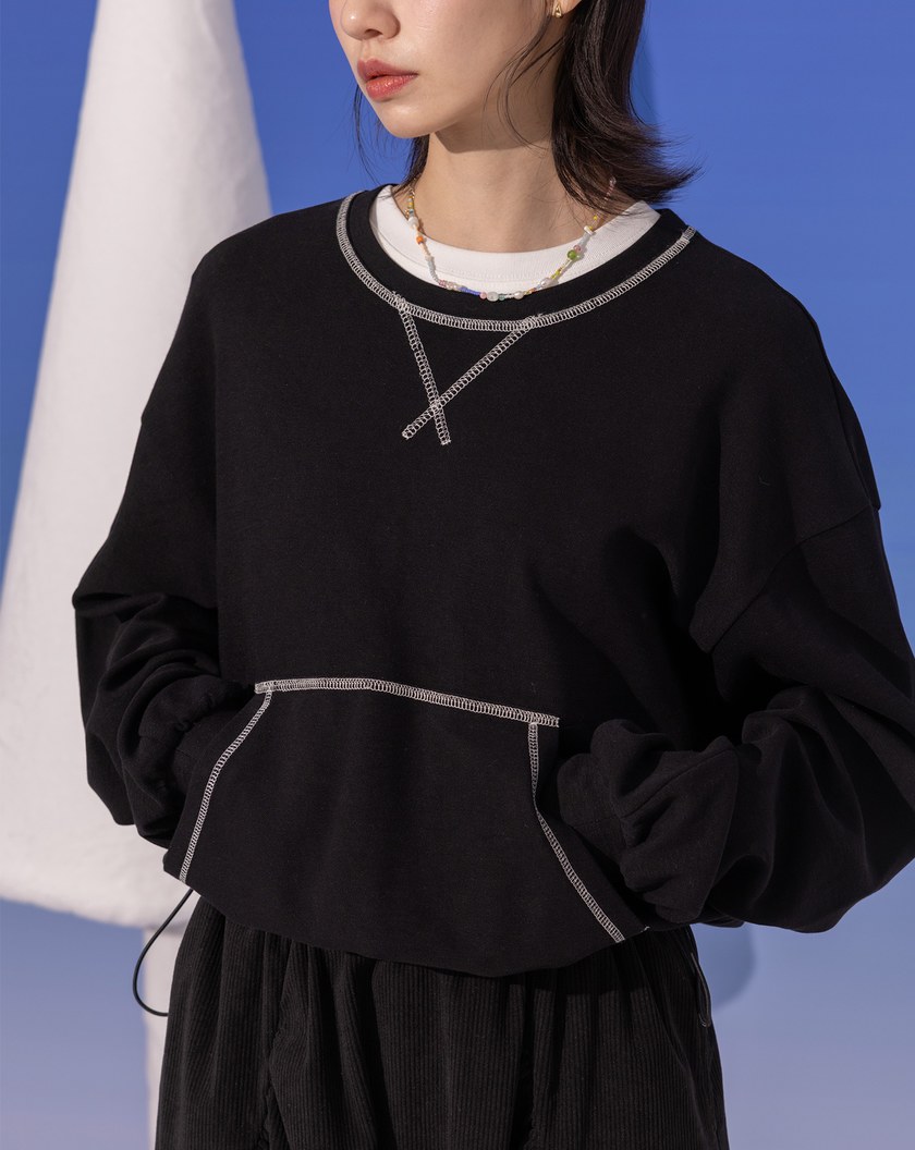 假兩件異材質拼接密拷造型抽繩洋裝(兩色)