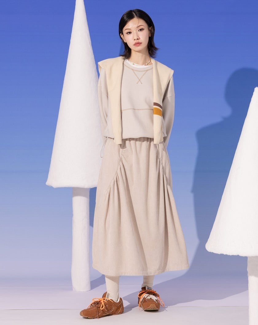 假兩件異材質拼接密拷造型抽繩洋裝(兩色)