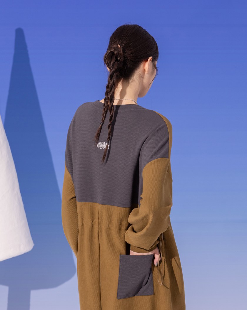 拼色立體織紋抽繩洋裝(兩色)