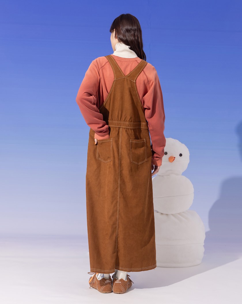 ➤不收邊下擺條絨工裝吊帶裙(兩色)