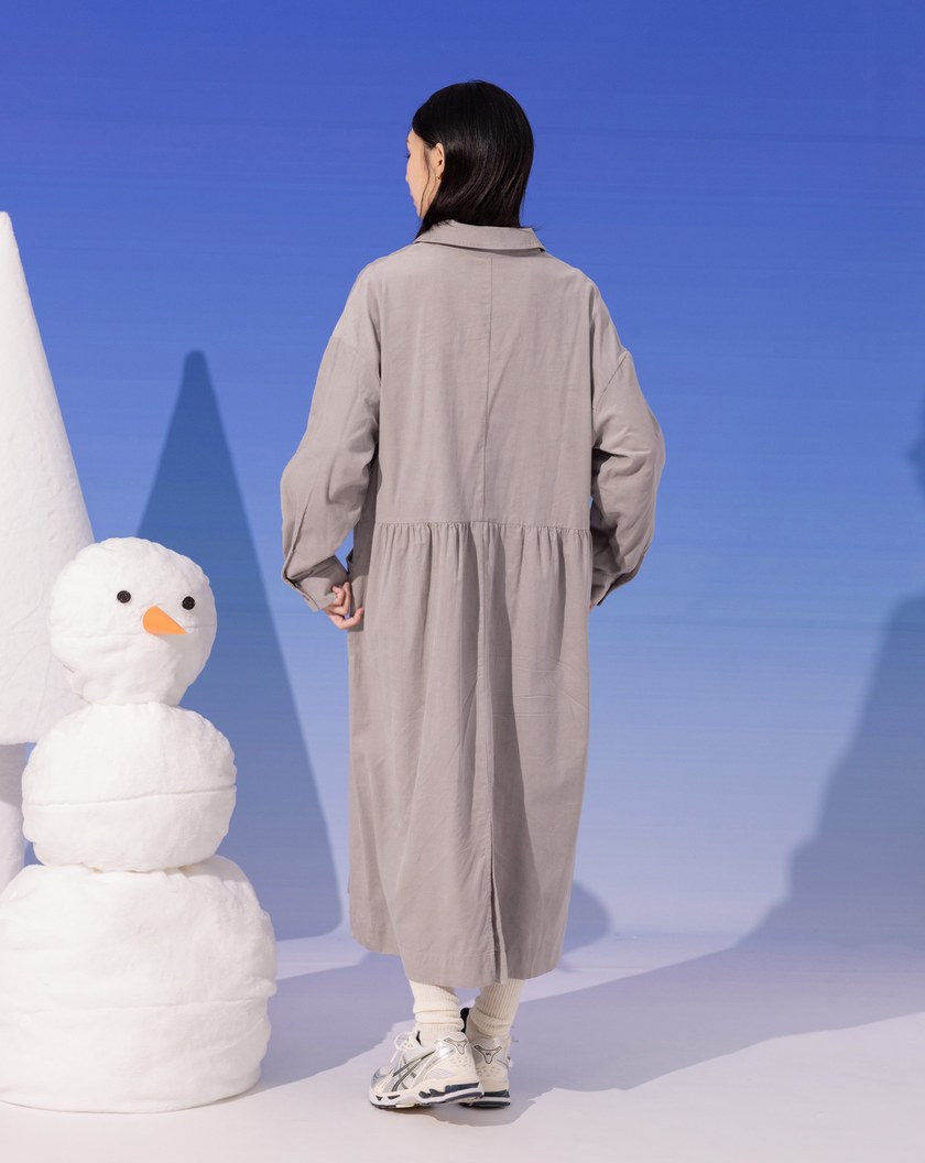 ➤洗滌小標半開襟條絨長袖洋裝(兩色)