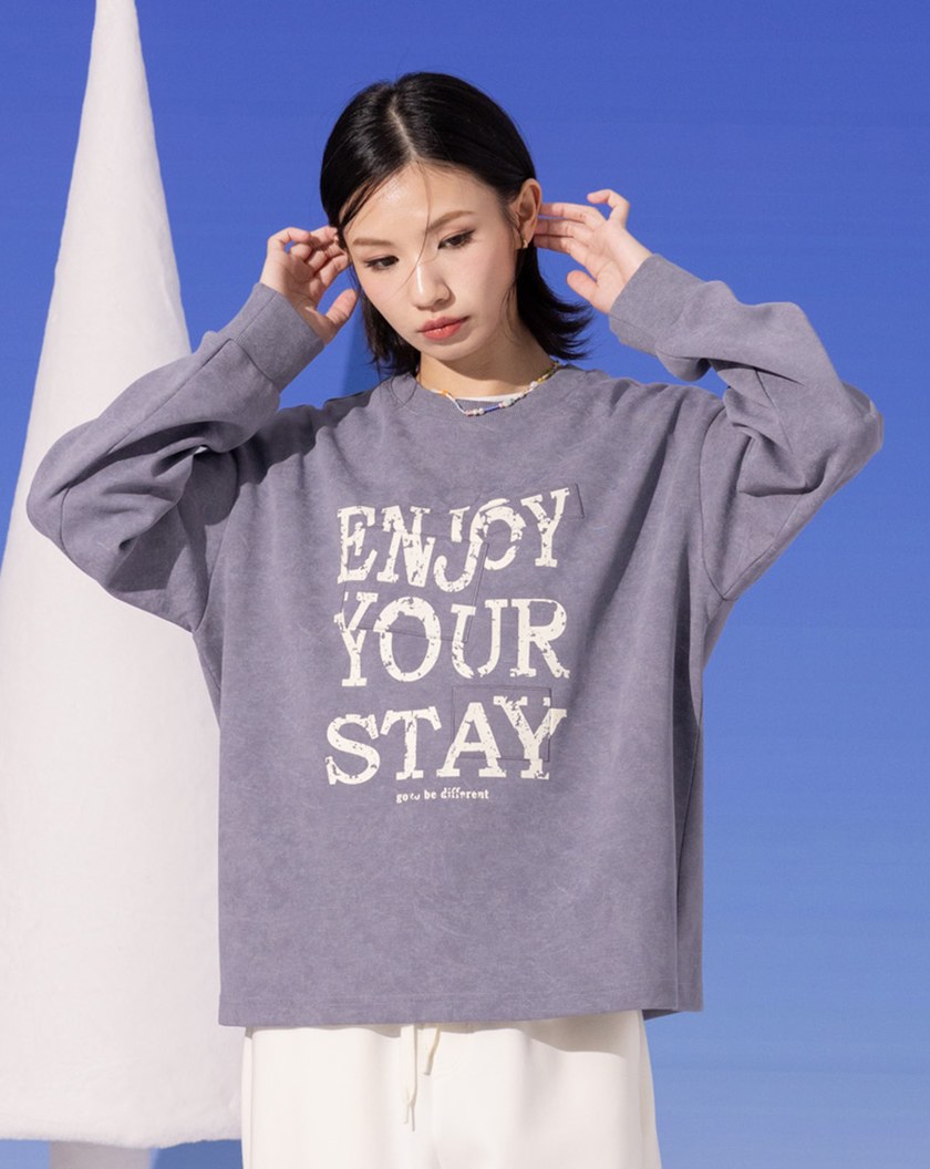 特殊蠟洗復古標語印花大學T(兩色)