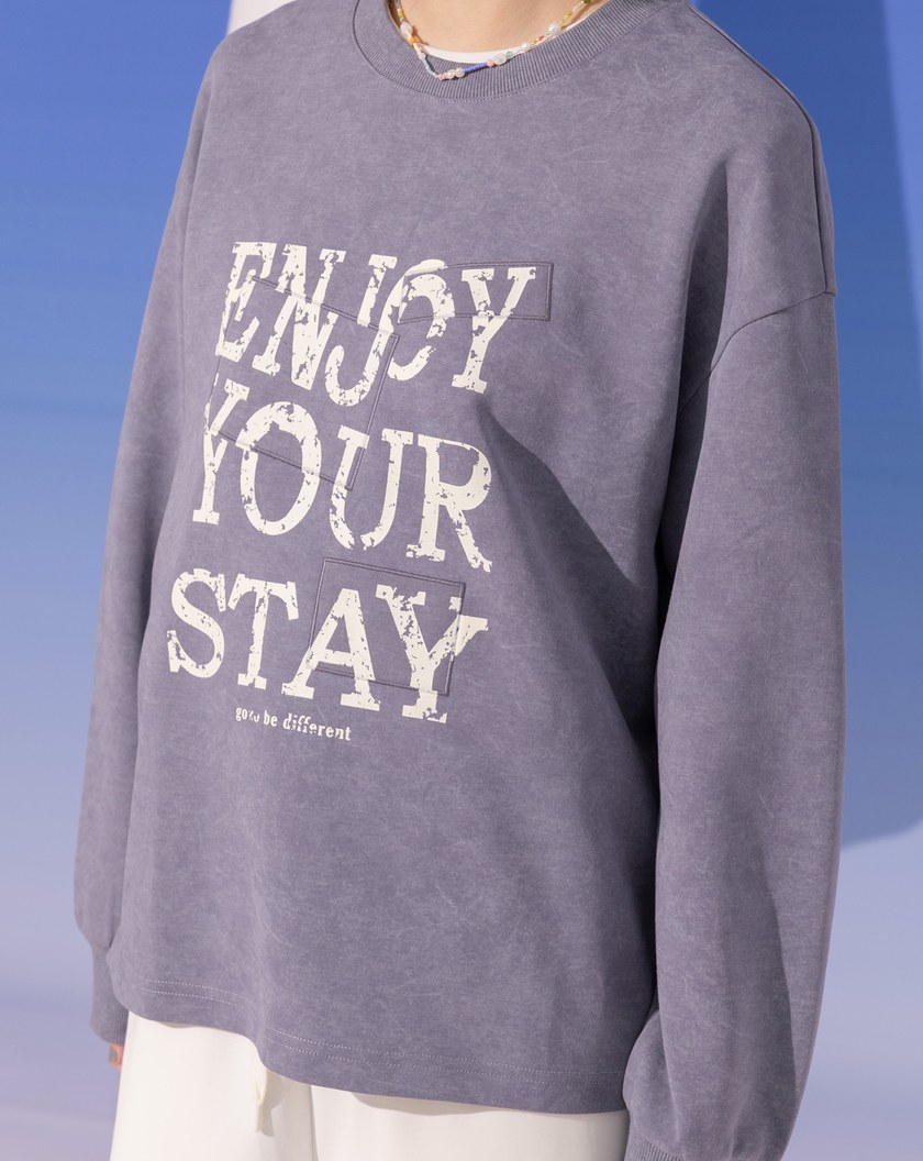 特殊蠟洗復古標語印花大學T(兩色)