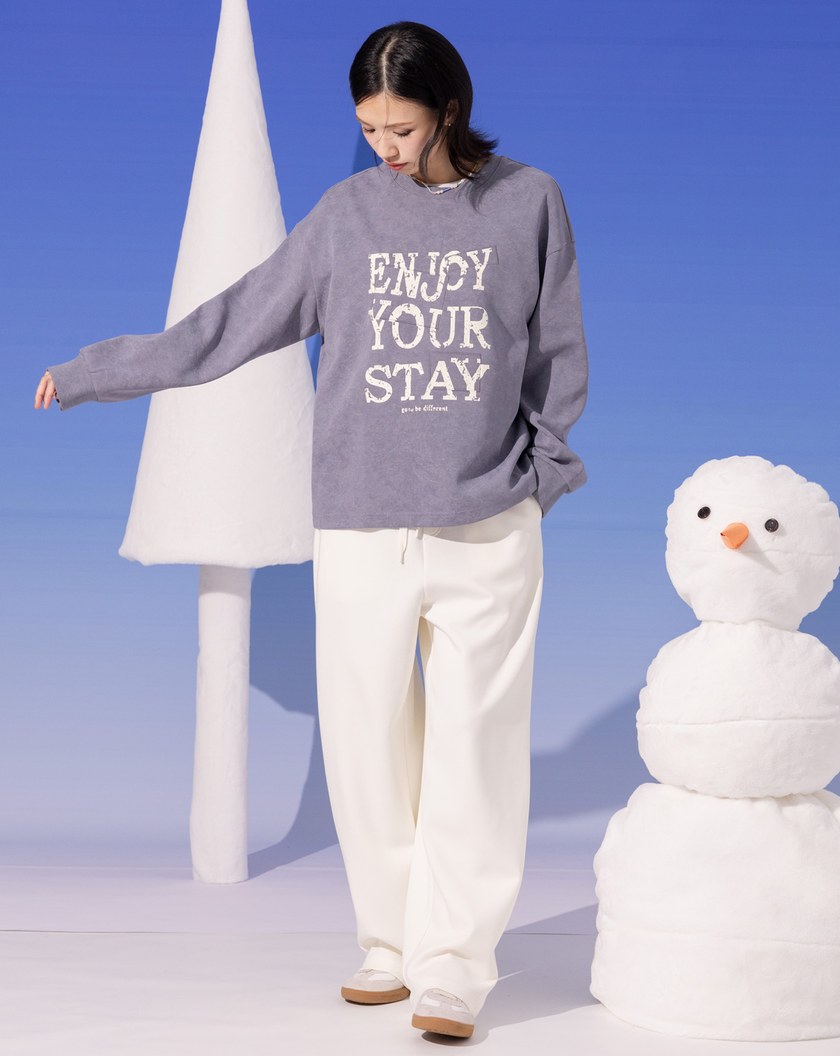 特殊蠟洗復古標語印花大學T(兩色)