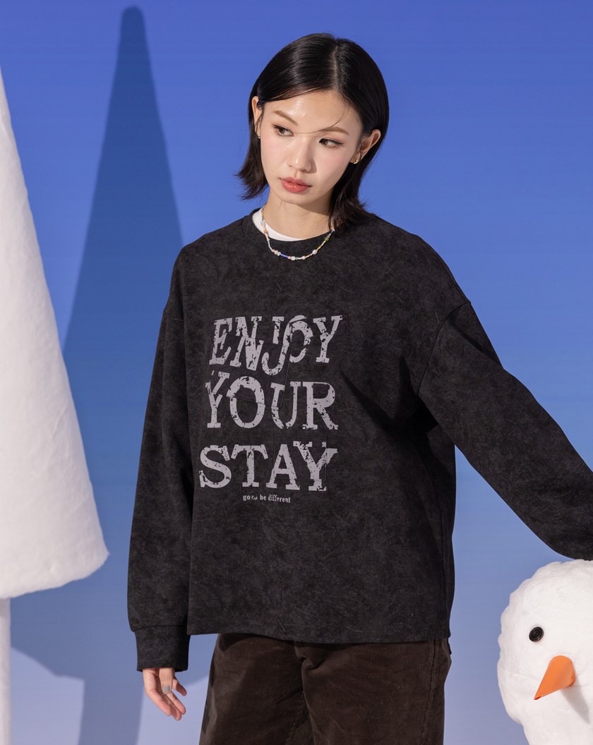 特殊蠟洗復古標語印花大學T(兩色)