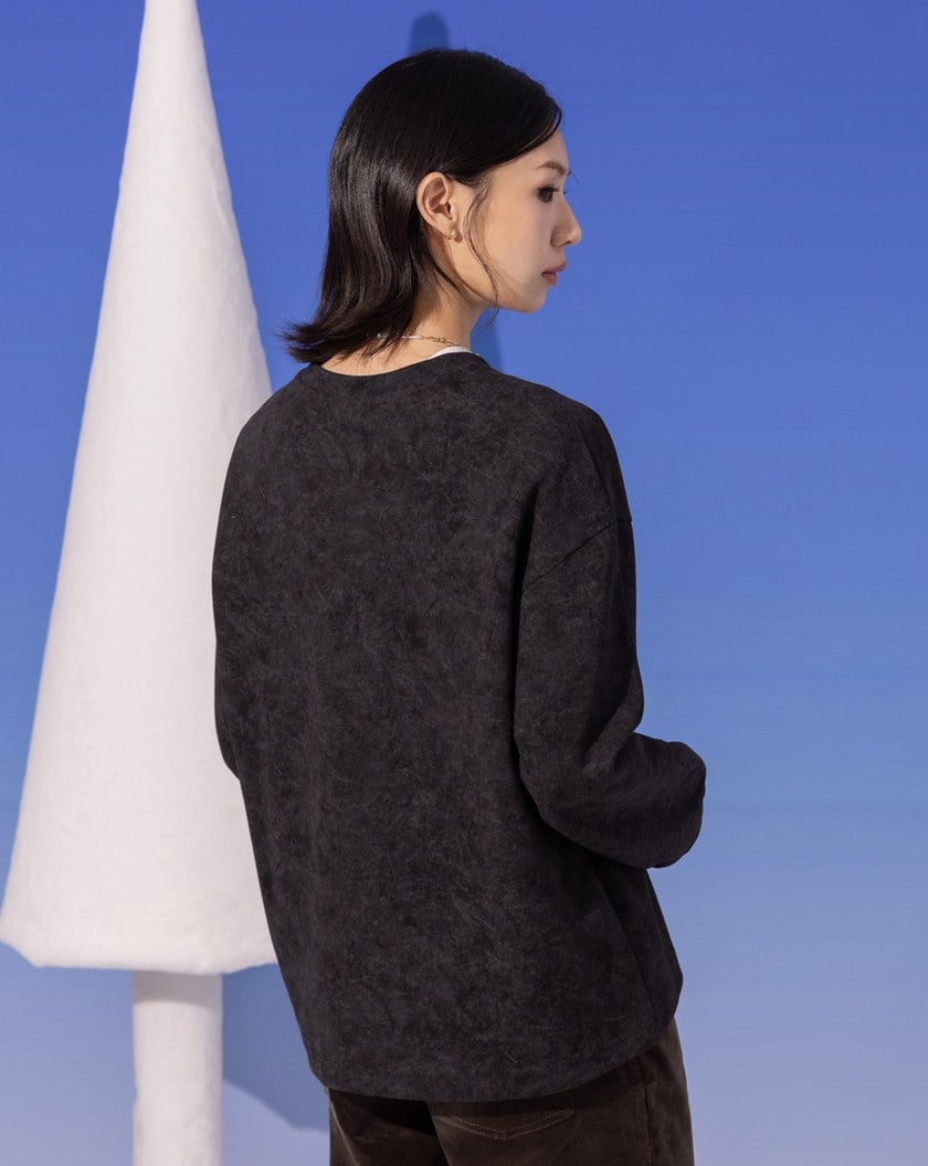 特殊蠟洗復古標語印花大學T(兩色)