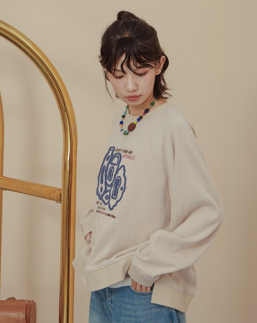 找不到鑰匙立體繡花羅紋拼接大學T(兩色)