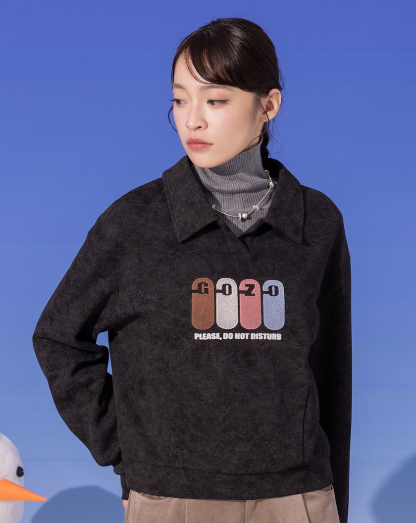 特殊蠟洗立體修身剪接短版polo領上衣(兩色)