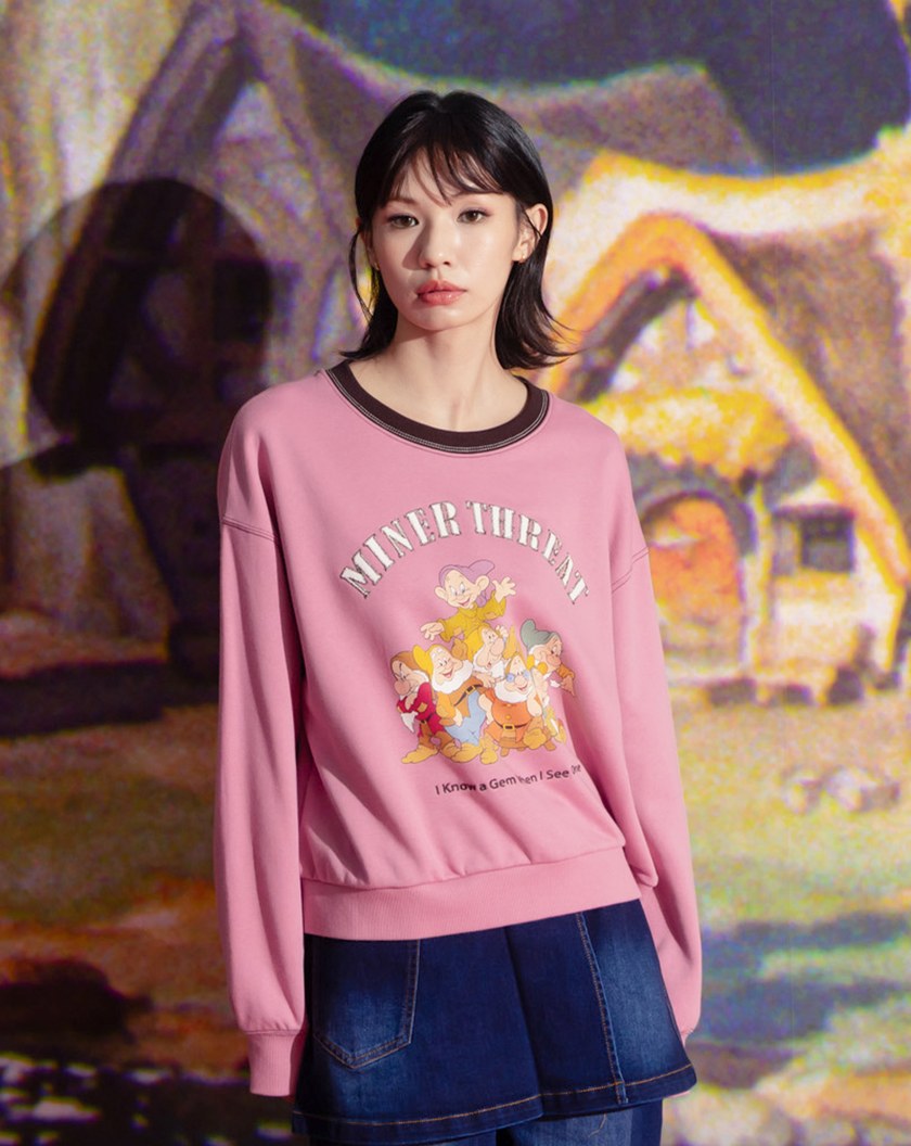 迪士尼系列 小矮人集合撞色領落肩大學T(兩色)