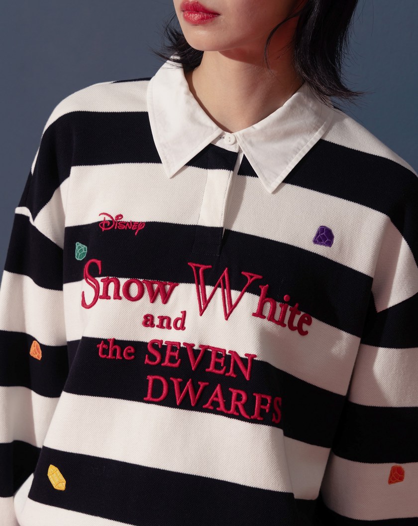 迪士尼系列 寶石繡花條紋長袖POLO衫(兩色)