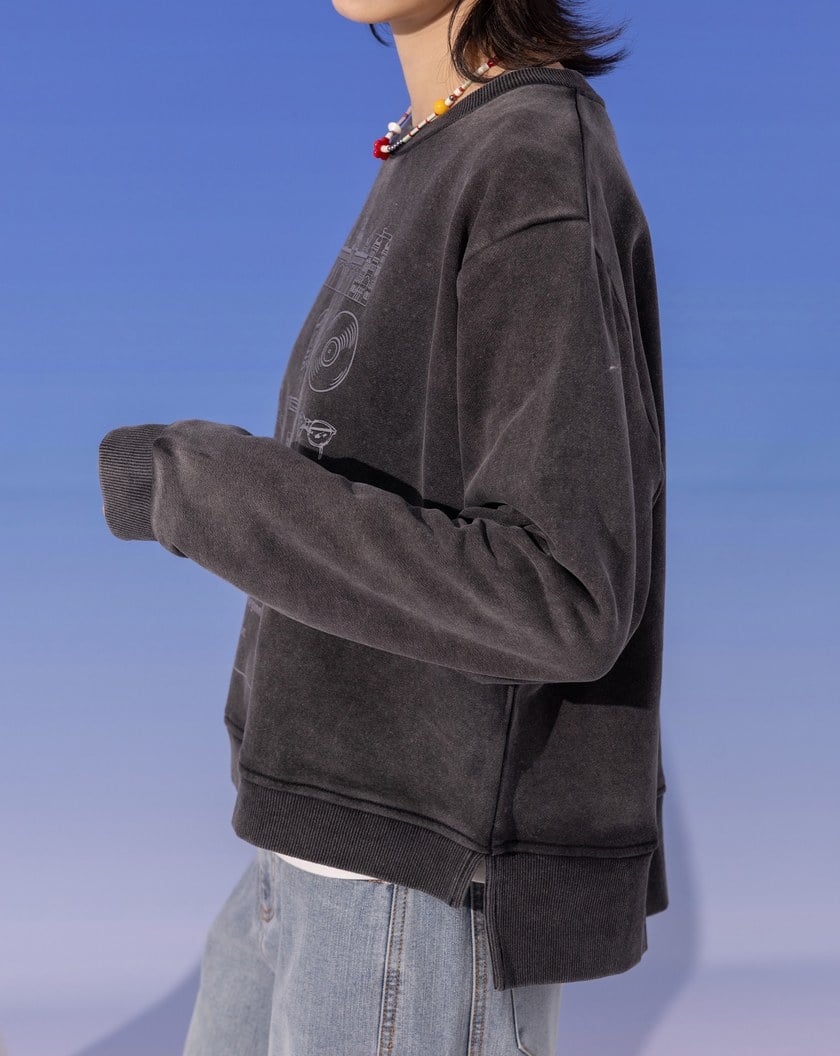 線條圖案印花洗舊感純棉大學T