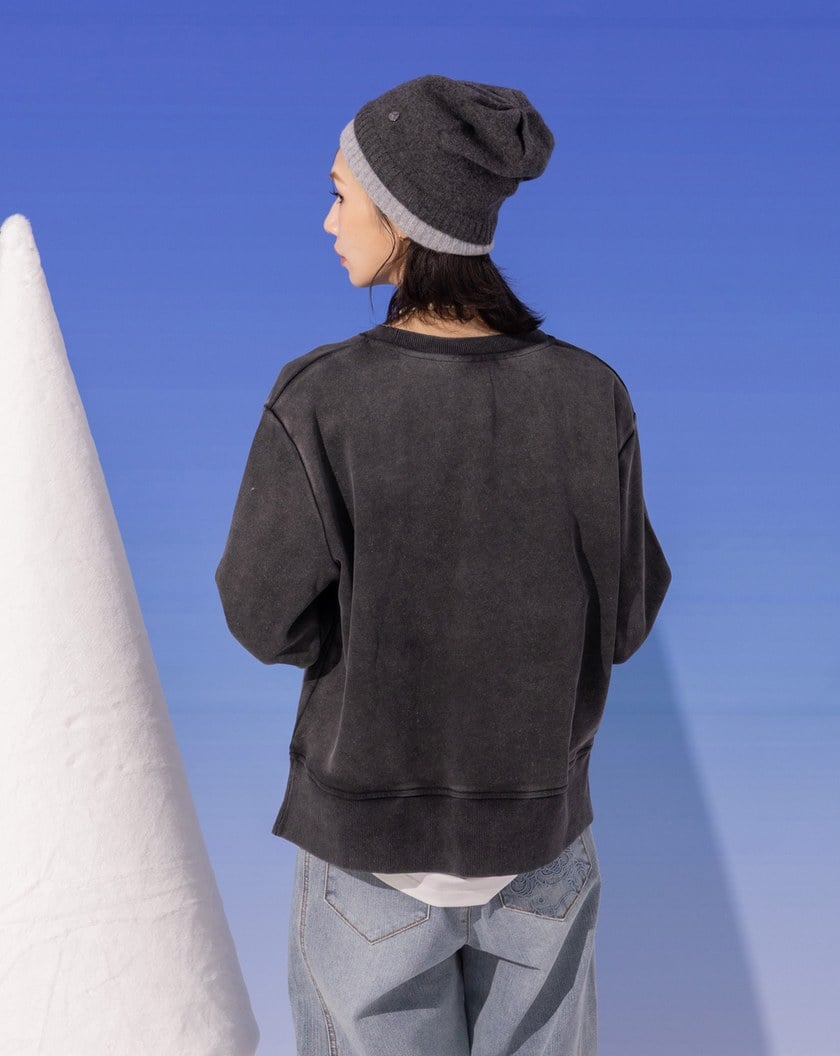 線條圖案印花洗舊感純棉大學T