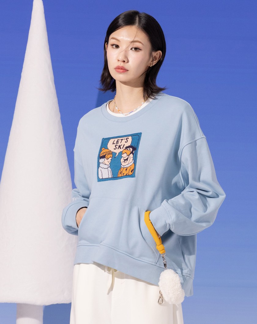 發熱LET'S SKI不對稱下擺大學T(兩色)