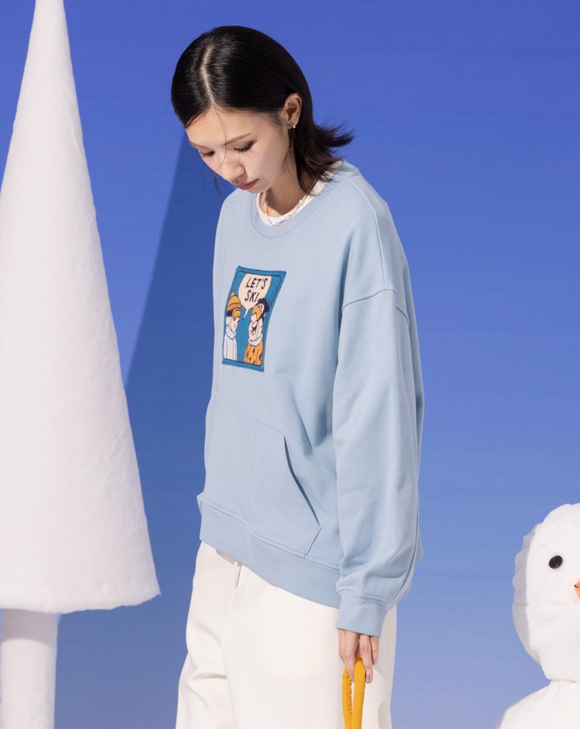 發熱LET'S SKI不對稱下擺大學T(兩色)