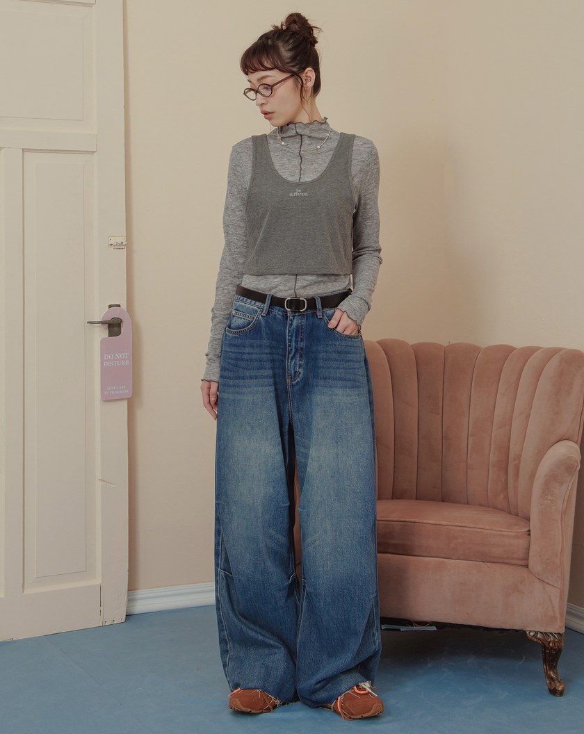 緹花背心木耳邊透膚內搭兩件式上衣(兩色)