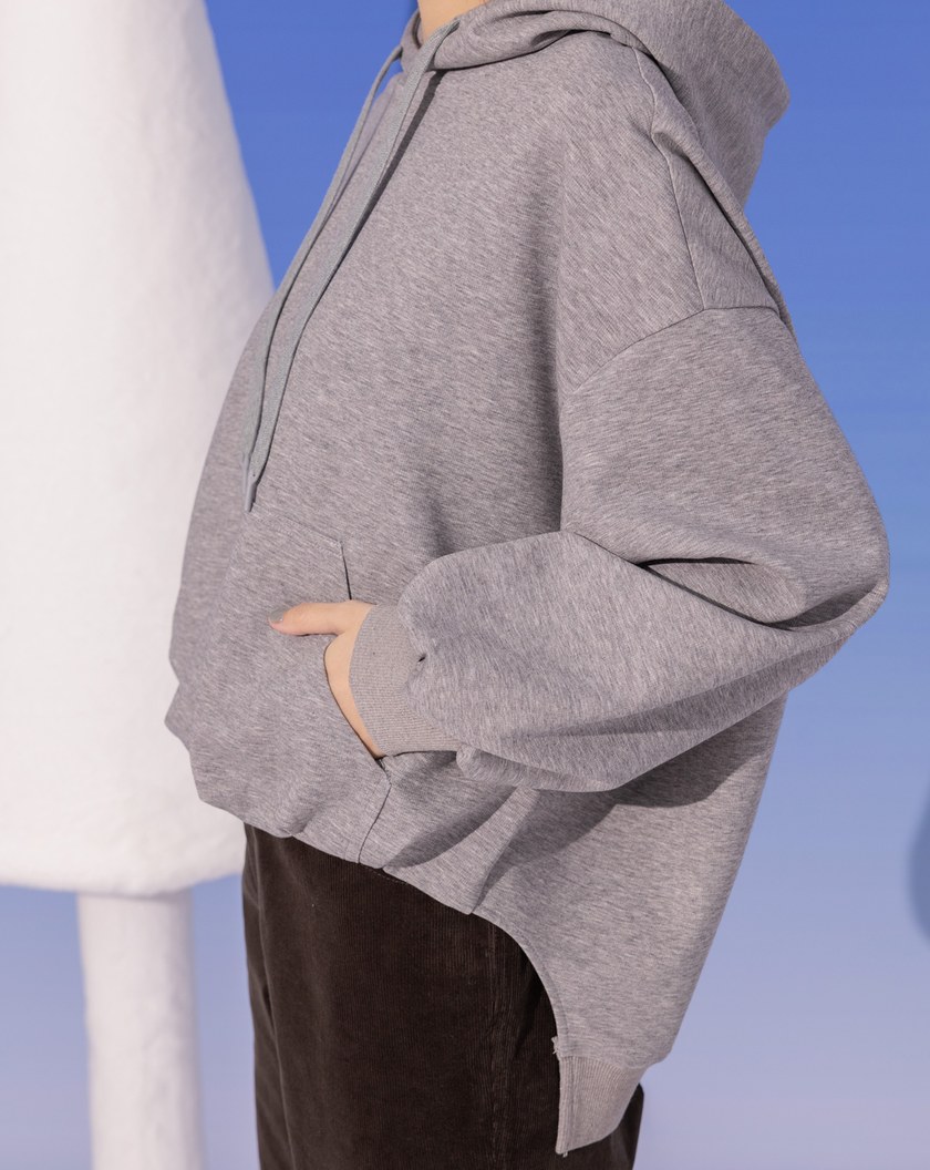 立體下擺彎刀袖造型帽T(三色)