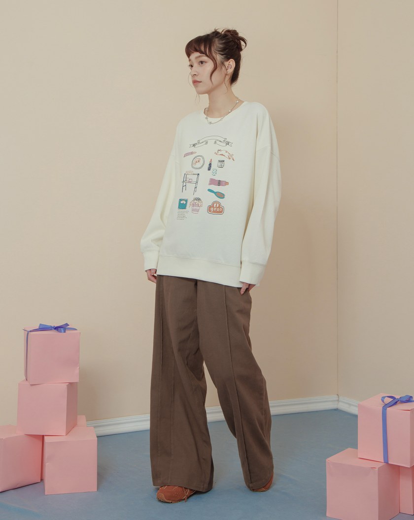 ➤繪畫風居家小物印花大學T(兩色)