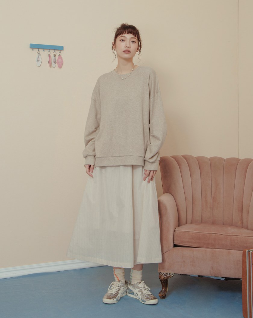 ➤造型打褶袖坑條大學T(兩色)