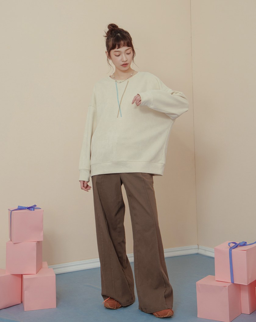 ➤配色爬線落肩大學T(兩色)