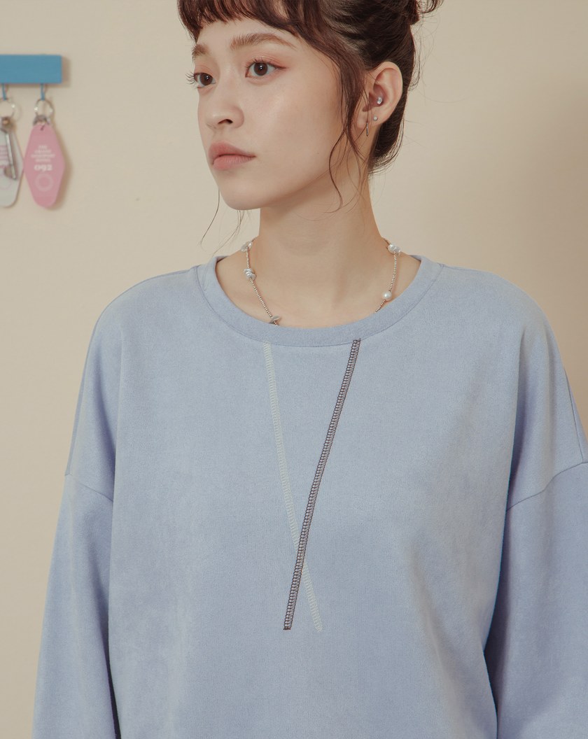 ➤配色爬線落肩大學T(兩色)