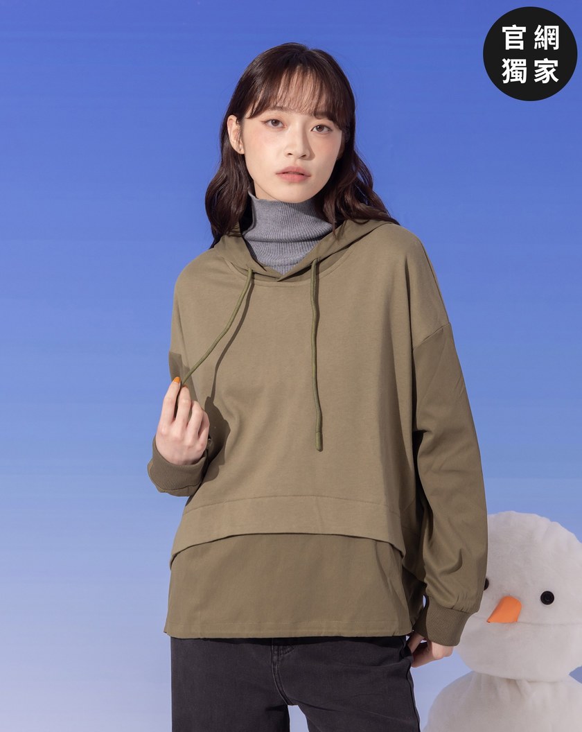 ➤異材質拼接造型帽T(兩色)