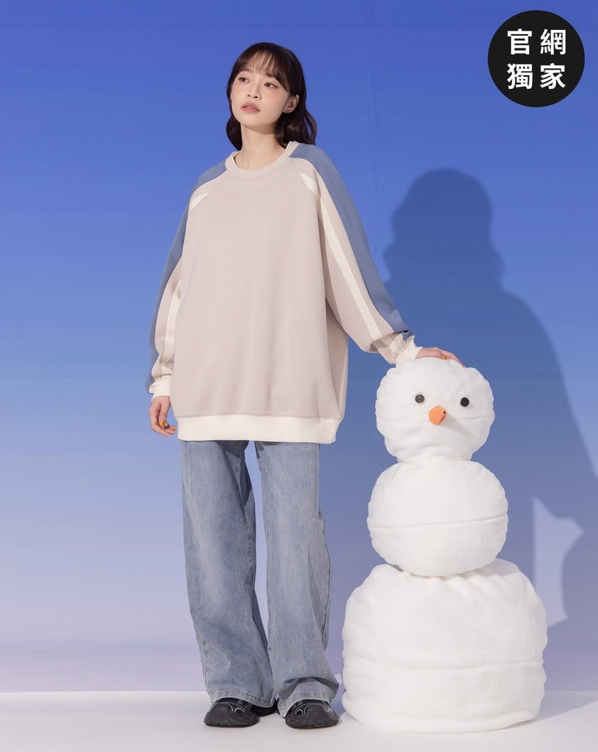 ➤運動風條紋織帶拼接大學T(兩色)