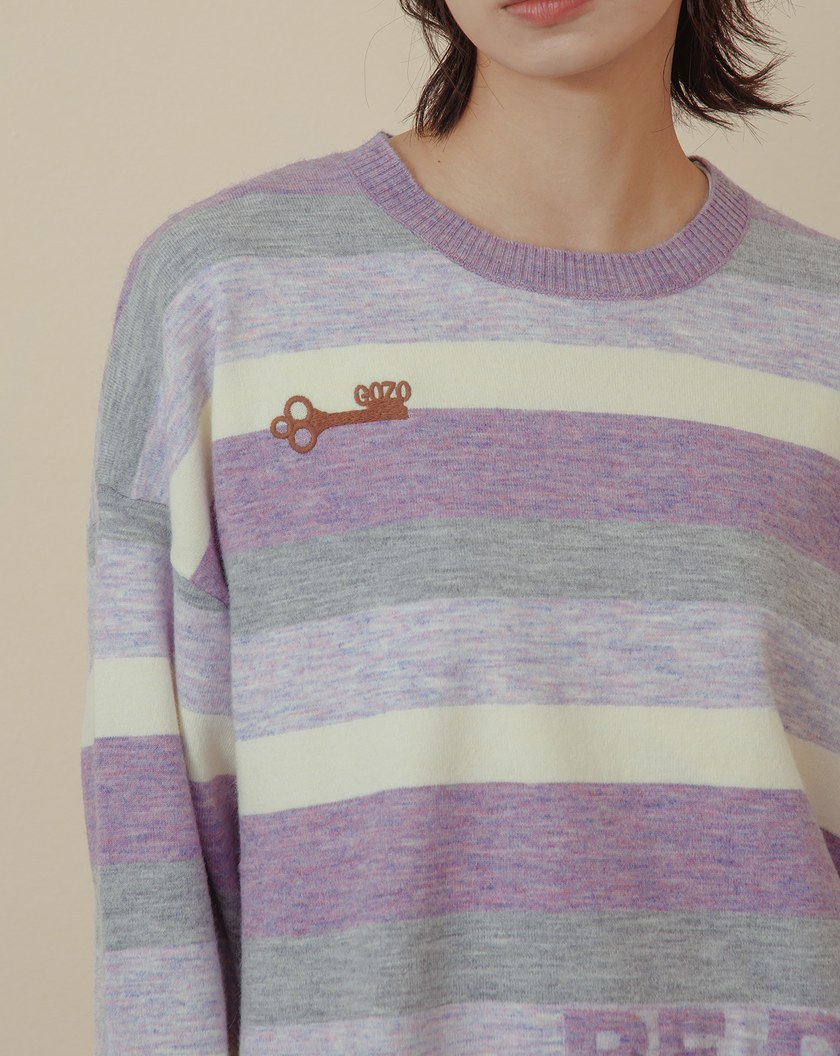 抗起球羊毛絨配色寬條紋針織毛衣(兩色)