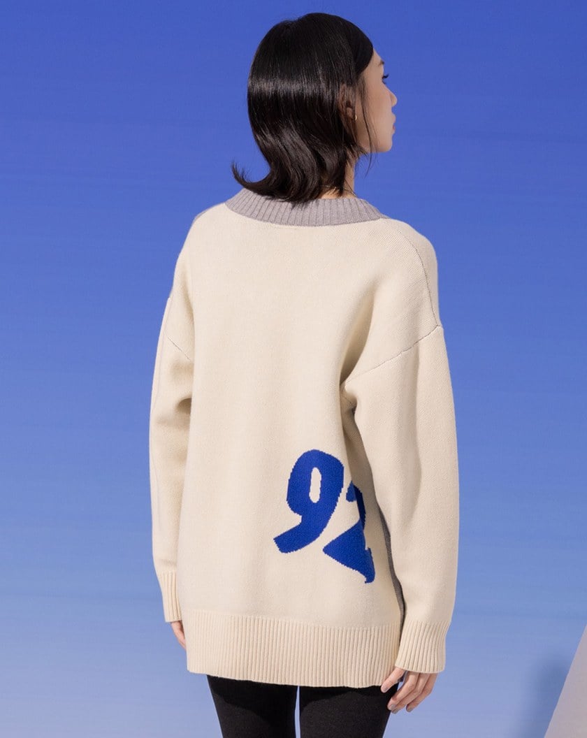 滑雪女王配色大口袋V領針織毛衣(兩色)