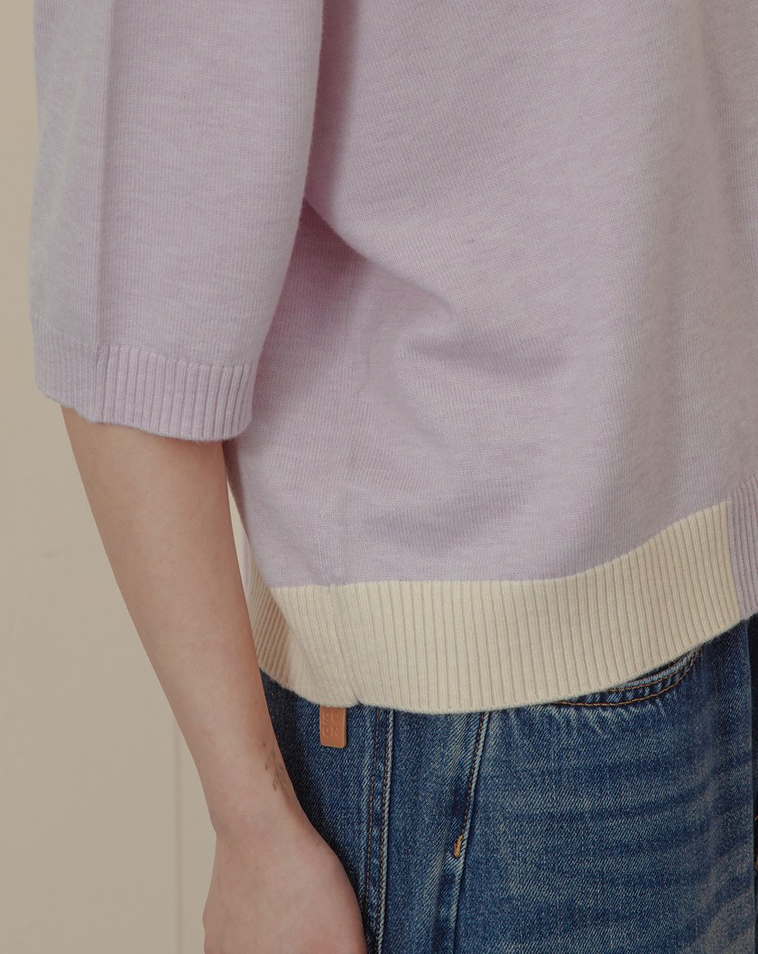 線條色塊拼接短袖針織上衣(兩色)