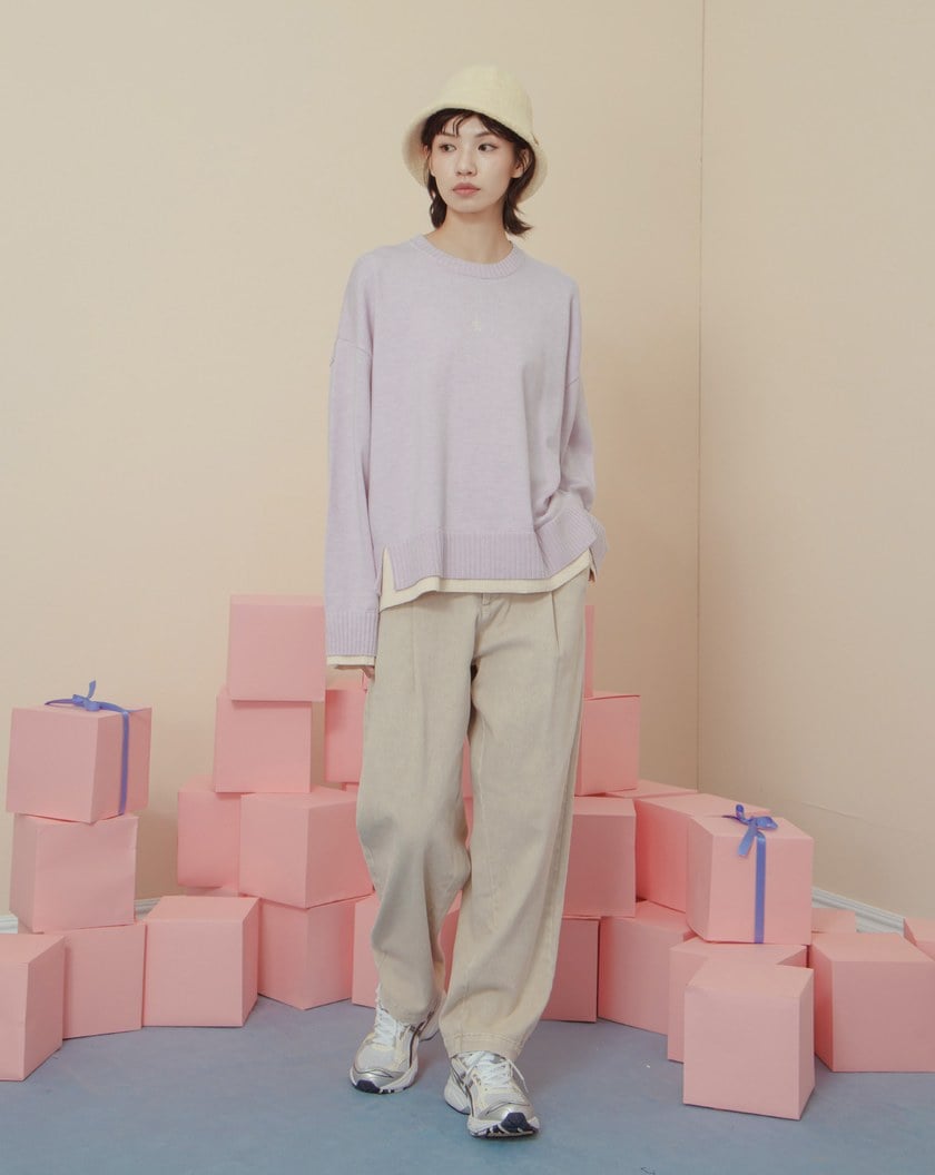 gozo皇冠繡花假兩件針織毛衣(兩色)