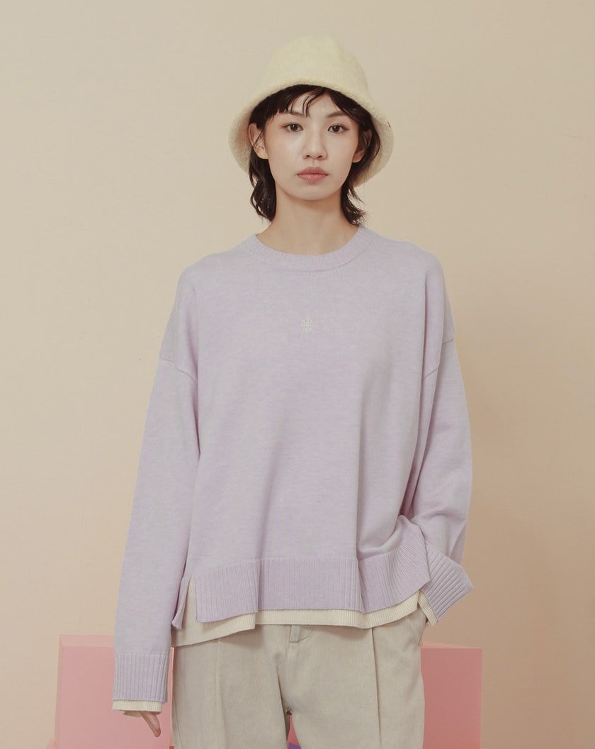 gozo皇冠繡花假兩件針織毛衣(兩色)