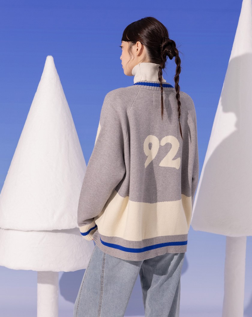 滑雪女王配色針織棒球毛衣外套(兩色)