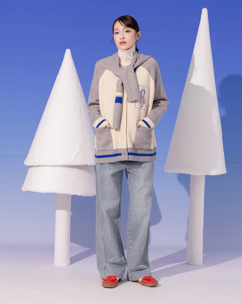 滑雪女王配色針織棒球毛衣外套(兩色)