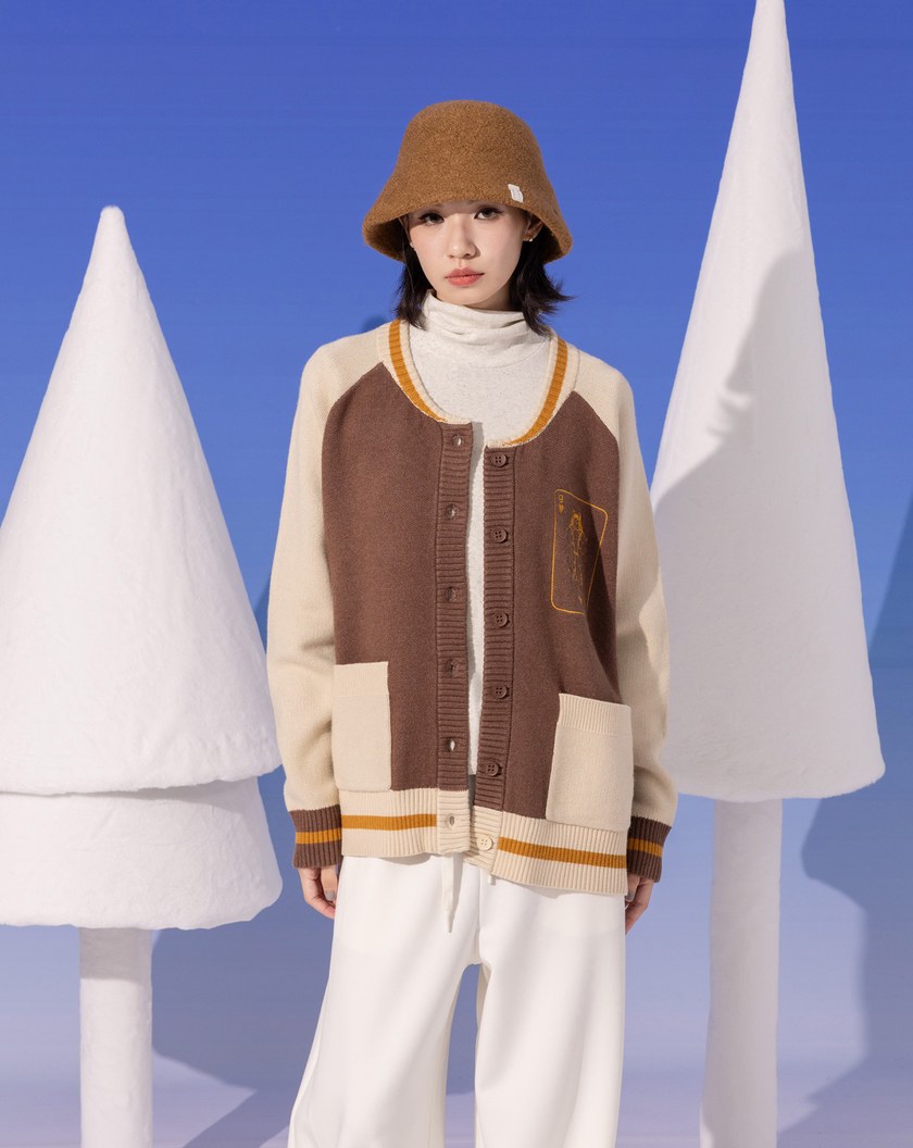 滑雪女王配色針織棒球毛衣外套(兩色)