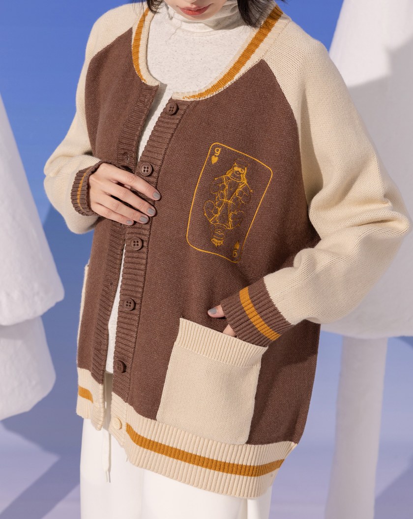 滑雪女王配色針織棒球毛衣外套(兩色)