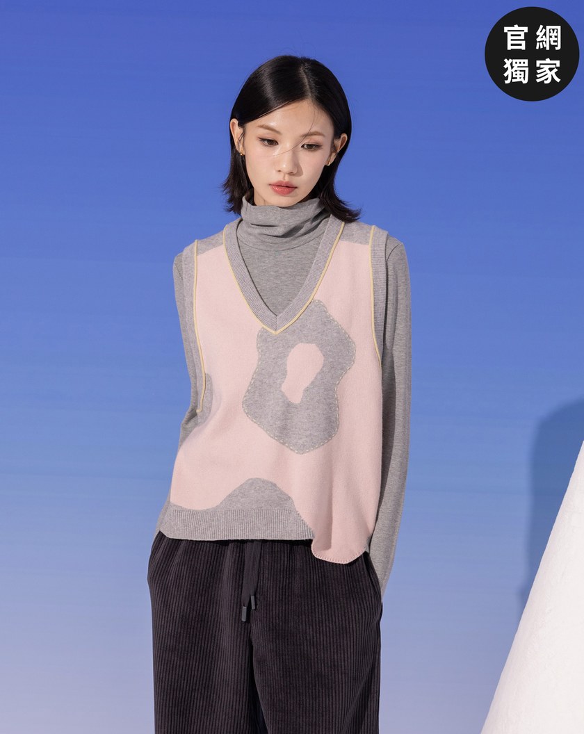 ➤抗起球花朵意象配色毛衣背心(兩色)