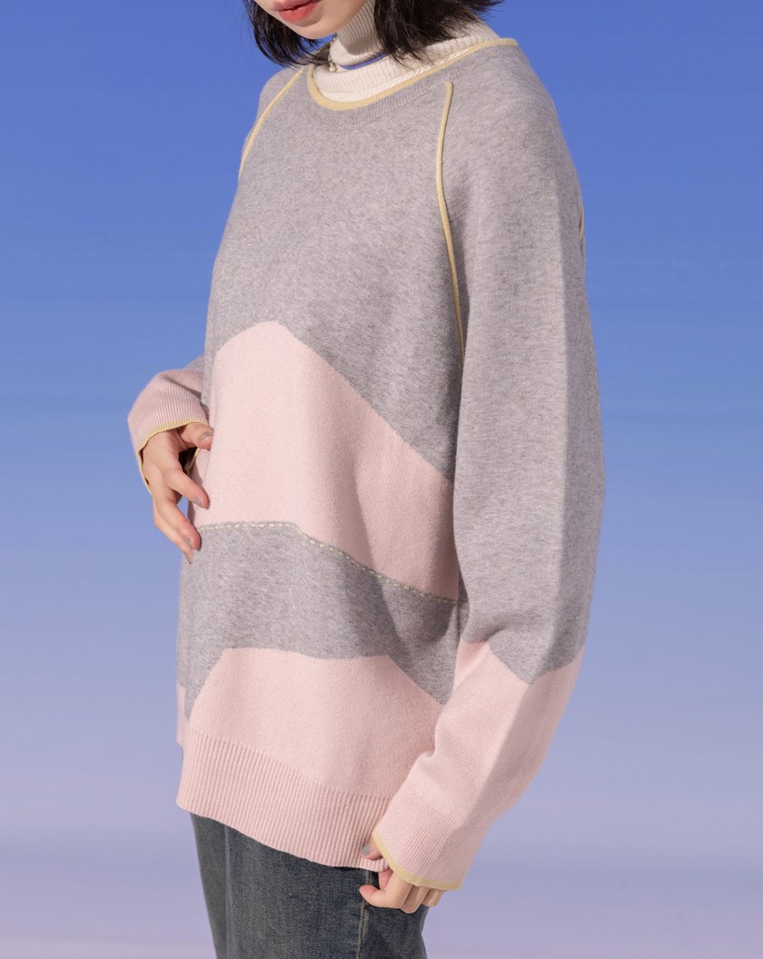 ➤抗起球色塊造型針織毛衣(兩色)