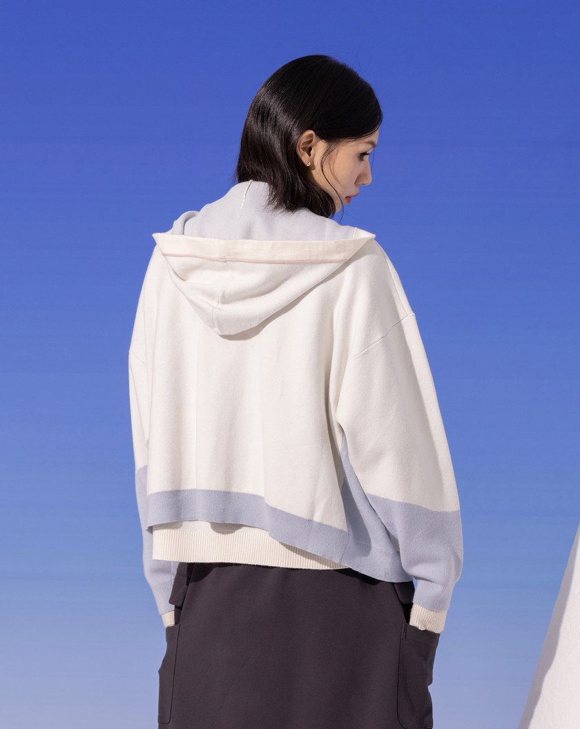 ➤抗起球色塊造型針織連帽外套(兩色)