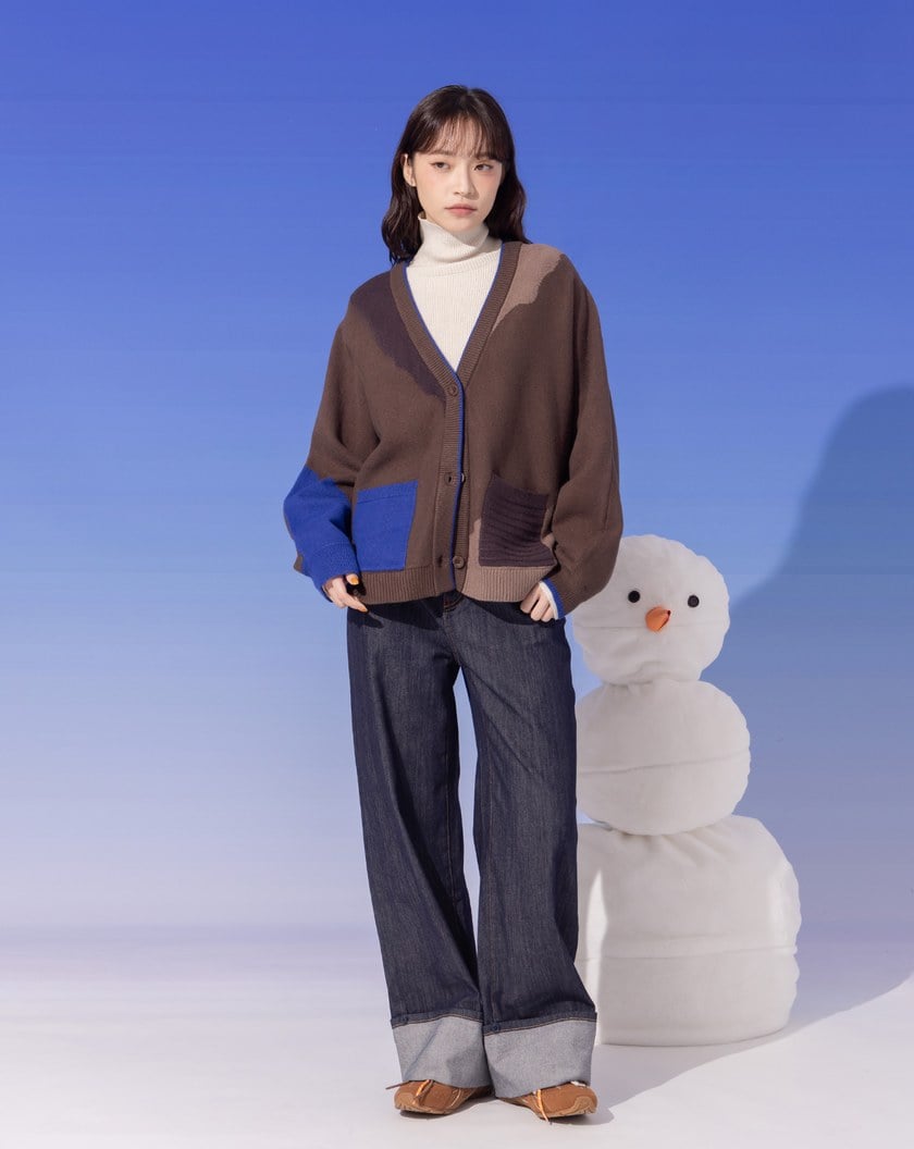 ➤抗起球色塊拼接毛衣外套(兩色)