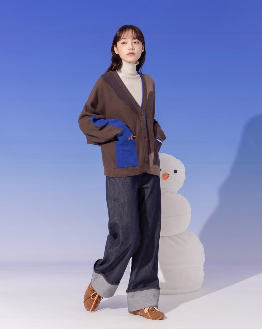 ➤抗起球色塊拼接毛衣外套(兩色)