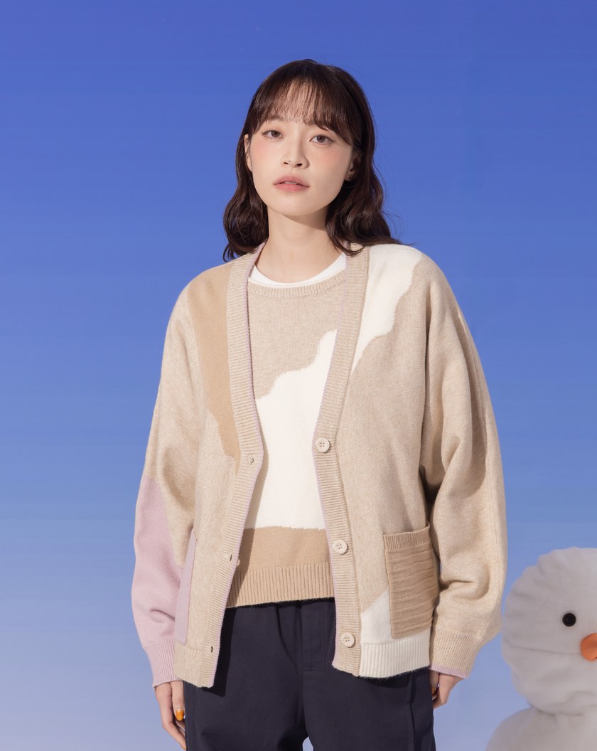 ➤抗起球色塊拼接毛衣外套(兩色)