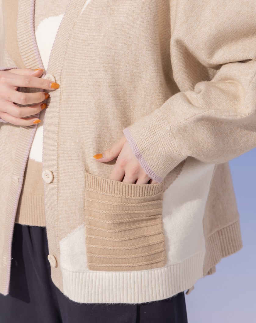 ➤抗起球色塊拼接毛衣外套(兩色)