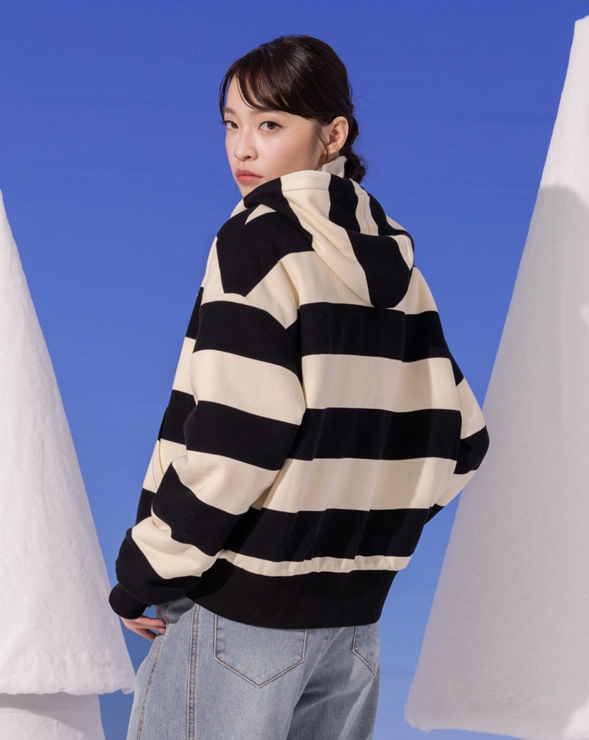 雙面穿泰迪絨條紋連帽外套