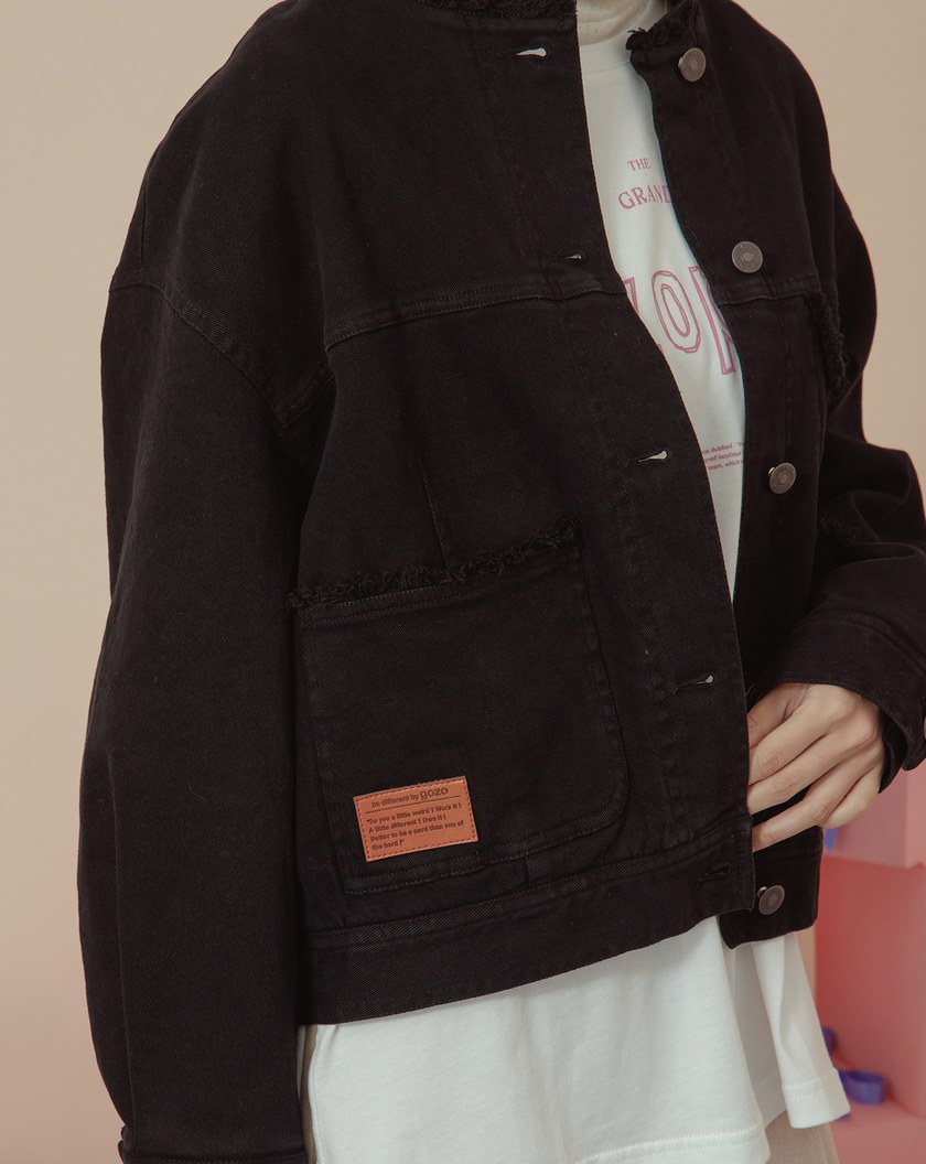 保暖絨毛內裡立領抽鬚造型外套(兩色)