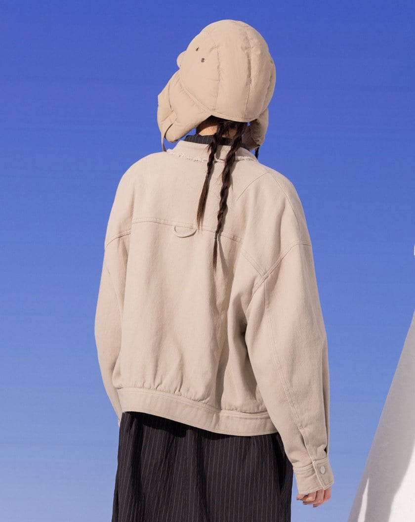 保暖絨毛內裡立領抽鬚造型外套(兩色)