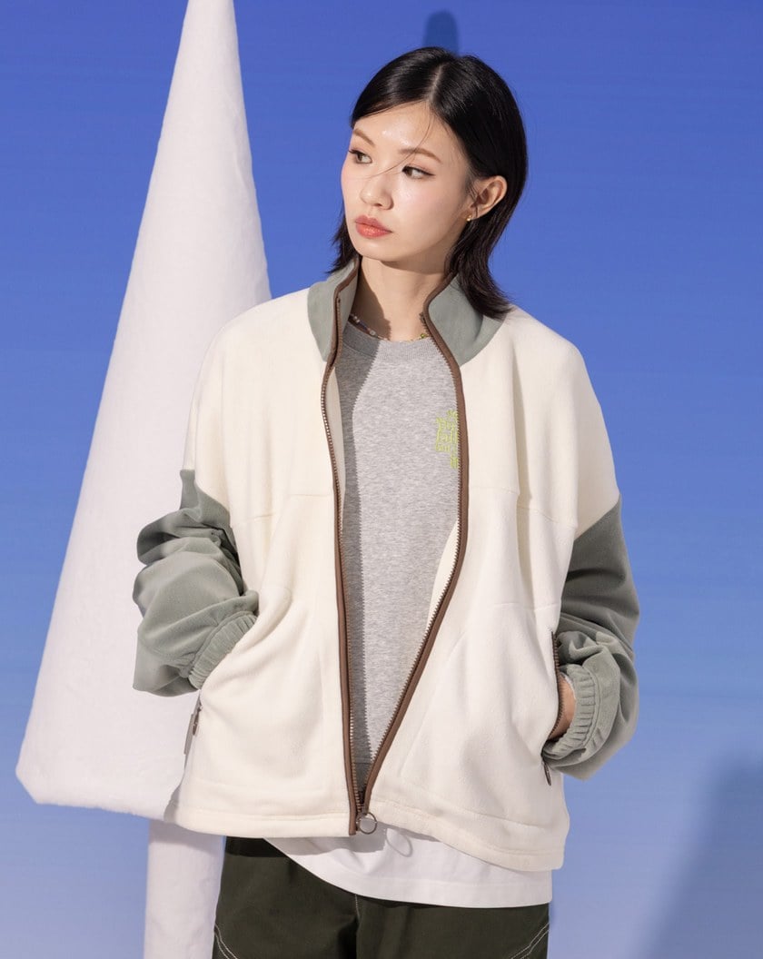 柔軟絨毛配色立領外套(兩色)