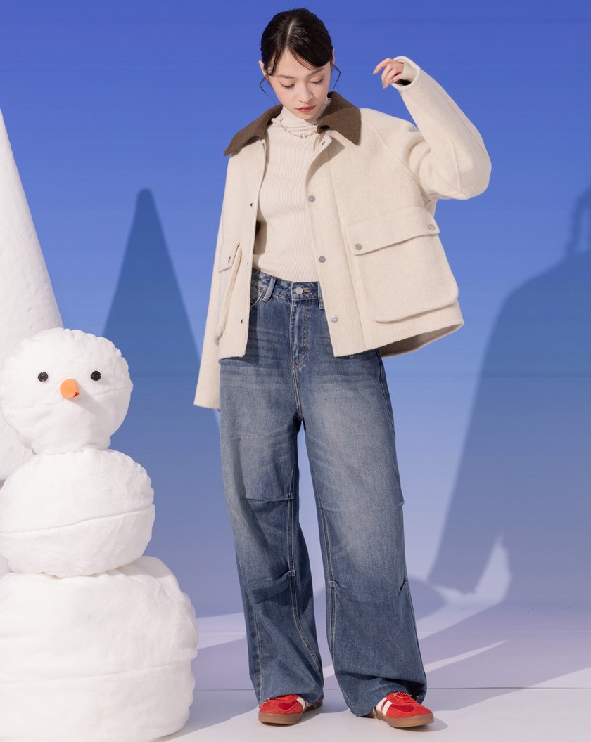 巴恩風配色領羊毛工裝外套(兩色)