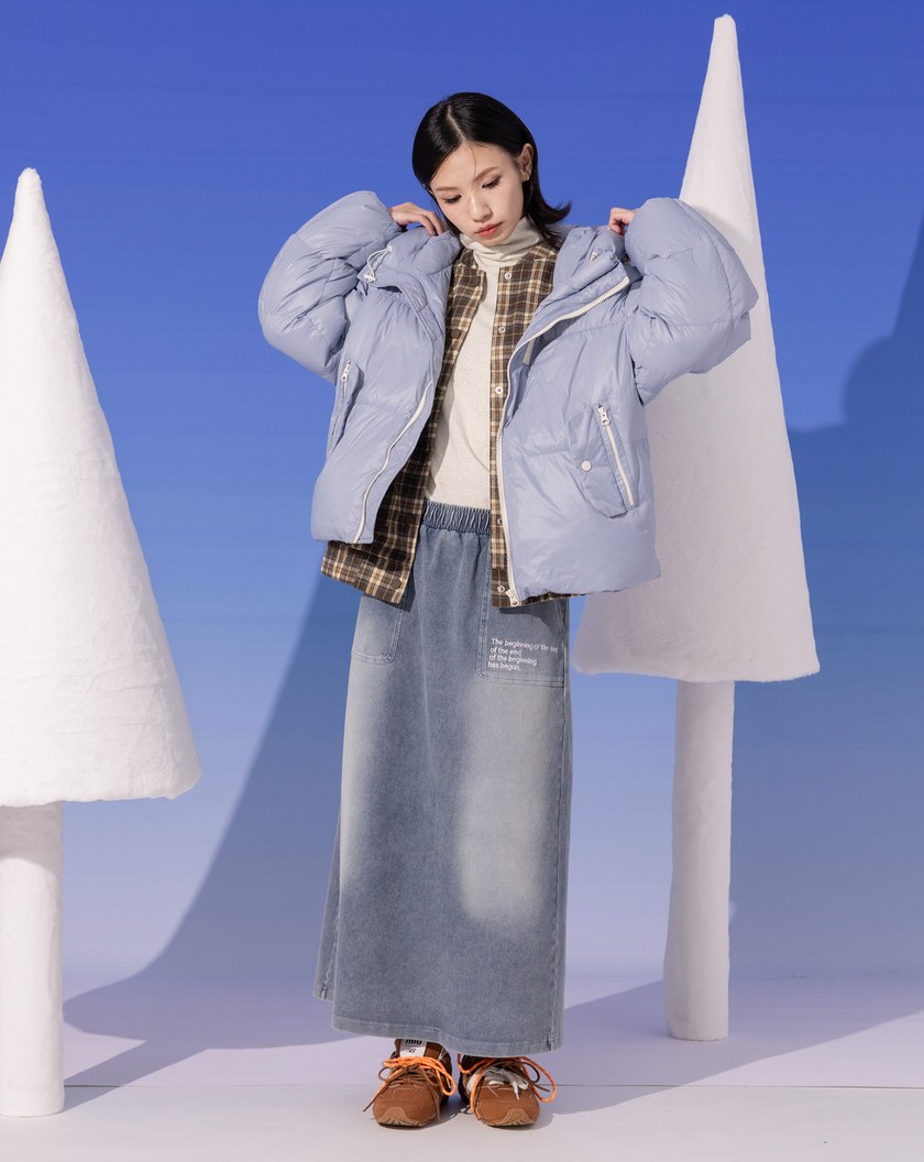 防風升級跳色拉鍊連帽羽絨外套(兩色)