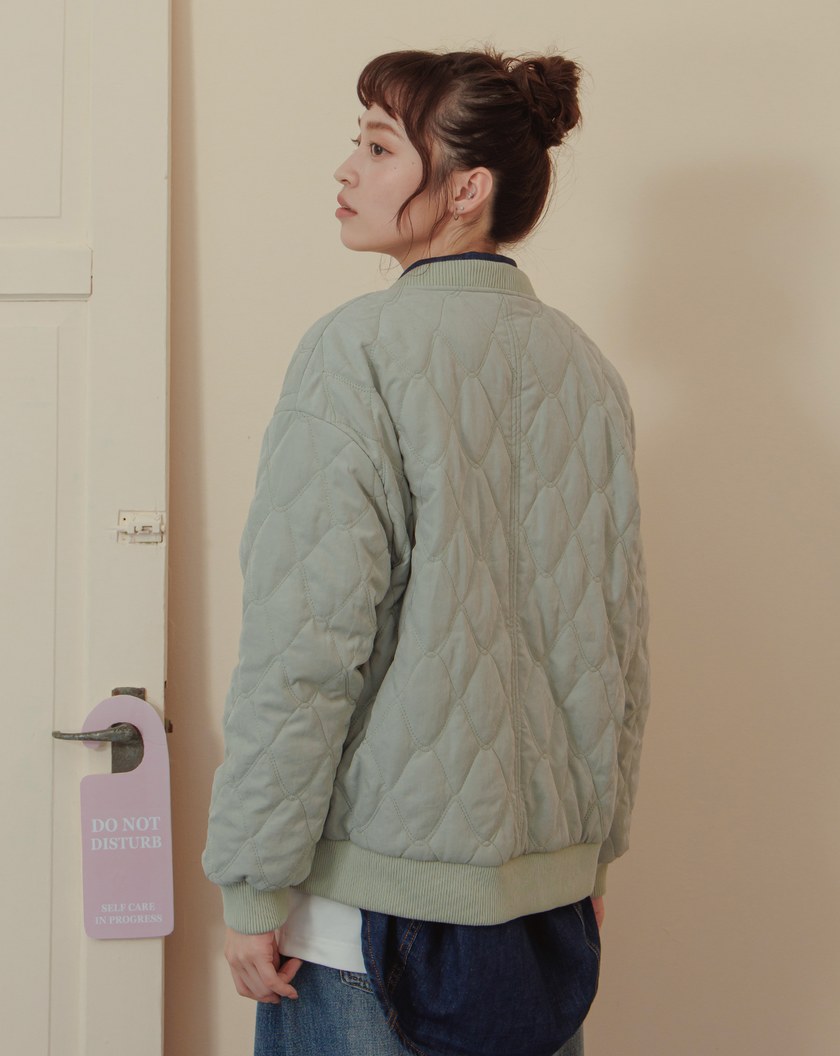 口袋配色菱格壓紋鋪棉外套(三色)